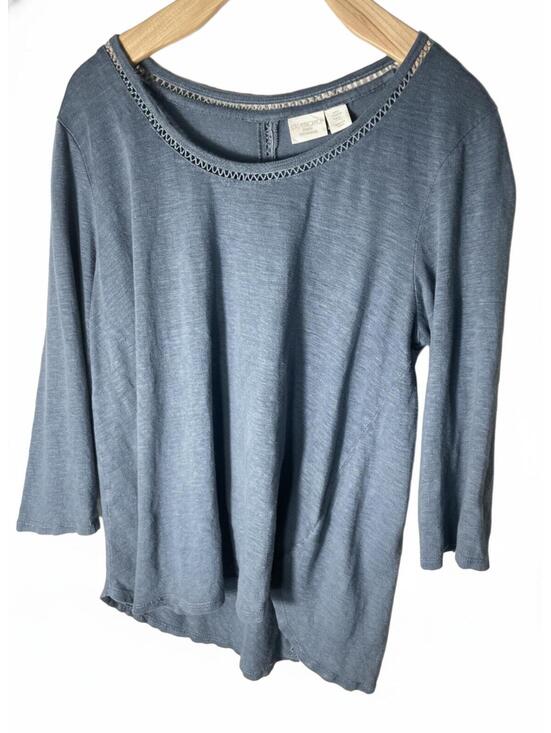 Tops - St. Tropez West 100% Linen 3/4 Sleeve Top Gray Blue Women's Large Flowy Boho